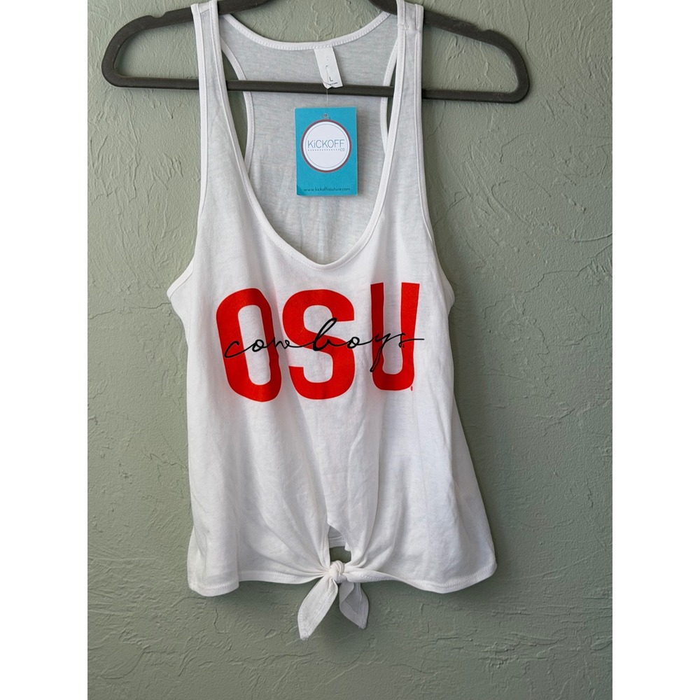 Kickoff‎ Co OSU Oklahoma State Cowboys White Tie Front Racerback Tank Top L